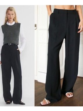Aritzia WILFRED The Effortless Pant  Black High Waist Wide Leg Trouser Size 2